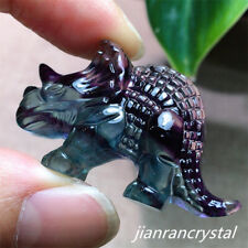 1pc Natural Fluorite Triceratops Hand Carved Quartz Crystal Skull Reiki Healing picture