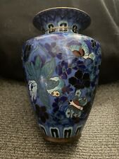 Vintage Chinese Cloisonné Vase 6 In Blue Butterfly picture