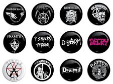 Crust Punk Band Pack 6 Buttons Pins Pinbacks Disarm, Deprived, Rattus, 9 shocks picture