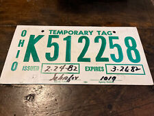 1982 Ohio Temporary License Plate Temp OH Tag # K 512258 picture