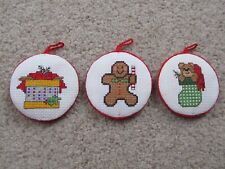 NEW Handcrafted Counted Cross Stitch Christmas Ornaments - Set of 3 picture