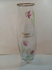 Beautiful Etched flower/Gold Trim and Lettering Anniversary Flower Vase picture