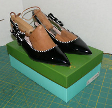 Kate Spade Ollie Kitten Heel Black Patent Leather Slingback Pumps Bow Size 9 picture
