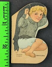 Vintage 1880's Little Mischief Boy Wears Socks on Head Die Cut Fold Trade Card picture