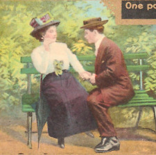 One Point I Almost Overlooked Man & Woman on Bench 1910s Postcard AMP Co picture
