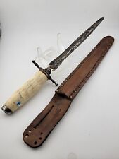 RARE ORIGINAL WW1  THEATER MADE DAGGER - STAG HANDLE W DAMASCUS STEEL BLADE.  picture