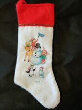Vintage MCM Felt CHRISTMAS STOCKING WELLINGTON Snowman Elf Reindeer  picture