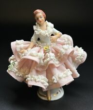 Dresden Germany Porcelain Lace Lady Figurine CROWN N Western Germany picture