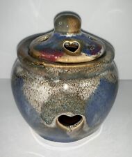 Vintage LOOMCO Stoneware Trinket Candleholder with Heart Cutouts Lid picture