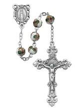 White Cloisonne Bead Rosary Silver OX Jesus Center And INRI Crucifix 7mm Beads picture
