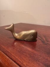 Vintage Small Solid Brass Whale Figurine Paperweight Nautical Ocean Collectible picture