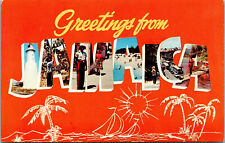 Vtg 1960s Greetings From Jamaica Large Letter Unused Chrome Postcard picture