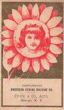 American Sewing Oswego NY Victorian Trade Card c1880s Flower Girl Daisy *Ab9b picture
