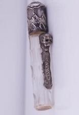 Antique Victorian Medicine Poison Bottle Silver Crystal c1870s Skull Warning Tag picture