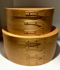 Vintage 2 Wooden Shaker Nesting Boxes Lidded Bentwood Style Boxes 8” & 10” picture