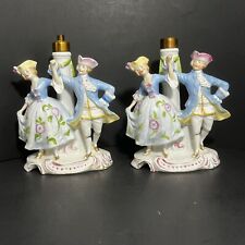 Vintage Porcelain Lamp Base Victorian Man & Woman Germany SET OF TWO Parts Only picture