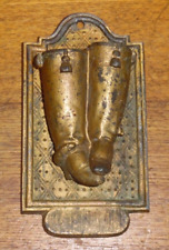 Antique Wall Hanging Gold Painted Metal Boots Match Holder picture