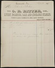 1891 Equestrian Horse Stables Billhead Nazareth PA Dr. O.R. Ritter Livery Sale picture