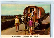 c1960's Hippie Horse Caravan Holiday Dirt Road Happy Scene Ireland Postcard picture