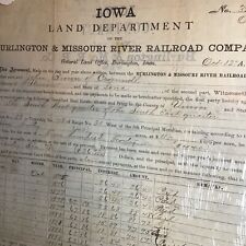 1874    Burlington & Missouri River  Iowa Land Department Contract Large 11X17 picture