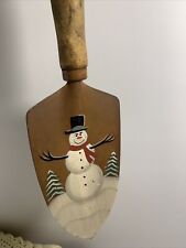 Vintage Hand Painted Rustic Hanging Spade~Christmas Snowman~Wood Handle~Charming picture