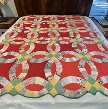 Vintage Antique Red Double Wedding Ring Patchwork Quilt ~Feedsack Quilt picture