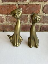 Vintage MCM Pair of Brass Siamese Cats Figurines Decor picture