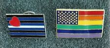VINTAGE 1990's LBGTQIA Gay Rainbow Pride US Flag and Leather Pride Flag Hat Pins picture