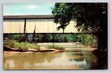 Indiana Mansfield Covered Bridge Over Raccoon Creek Vintage Postcard A143 picture