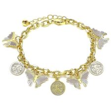 BEAUTIFUL TRICOLOR SAINT BENEDICT BRACELET IN 18K GOLD OVER SILVER picture