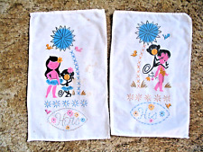 Vintage 1960's His & Hers tropical embroidered hand tea towels picture
