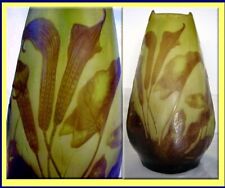 Emile Galle Cameo Glass Vase Calla Lily Superb Antique French Art Glass (3294) picture
