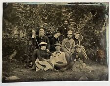 Antique Half Plate Tintype Photo, Outdoor Group With Rackets  picture