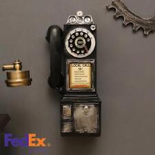 1Pc Wall-Mounted Pay Phone Model Vintage Booth Telephone Figurine Rotary Antique picture