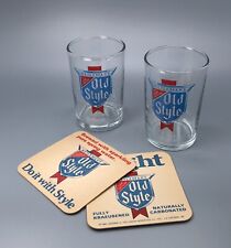 Old Style Beer Glass & Coasters Set / Vtg Tavern Advertising / Man Cave Home Bar picture