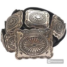 DETAILED VINTAGE NAVAJO Lucille Ramone STERLING SILVER REPOUSSED CONCHO BELT  picture