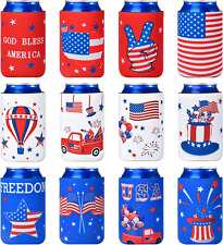 12 PCS Can Cooler Sleeves Collapsible Insulation Cover for Patriotic Parties picture