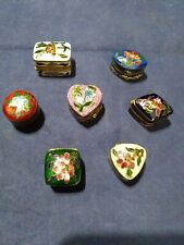 Lot OF 7 Vintage Miniture Cloisonne Collectible Pill Boxes. Trinket ,Brass picture