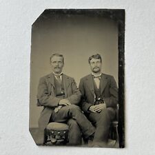 Antique Tintype Photograph Charming Handsome Men Working Class Suit & Boots picture