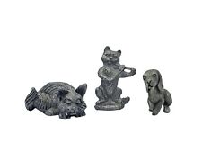 Lot Of 3 Vintage Pewter Figurines Cat Fiddle Sleeping Cat Dog WWA RB picture