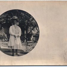 c1900s Rochester, NY Cute Girl Outside House RPPC Real Photo Fashionable PC A122 picture