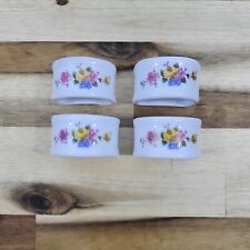 Set of 4 Vintage White Porcelain Napkins Rings with Colorful Floral Design picture