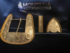 Montana Silversmiths Western Cowboy 3 piece buckle set 1 1/2