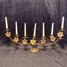 1890s French Church Ormolu Gilt Brass Lily 7 Candle Altar Candelabra  picture