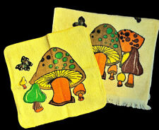 Vtg 1960s/70s Cannon Merry Mushroom Butterfly Yellow Hand Towel & Washcloth Set picture
