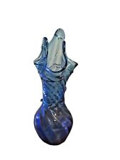 UNIQUE BLUE PINCHED, STRETCHED,SWIRL,THREADED WRAP, HAND BLOWN 12.75”(T) highest picture