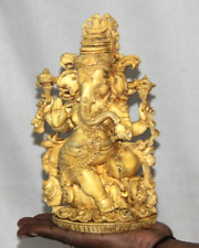 Vintage Resin Handpainted Hindu Elephant God Ganesh Worship Statue Figurine 5843 picture
