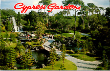 Vintage 1984 Cypress Gardens Mediterranean Waterfall Florida Postcard Red Lion  picture