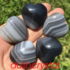 5pcs Natural Grey Agate Hearts Quartz Crystal Carved Decor Gem Reiki Healing picture