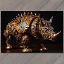 POSTCARD Rhinoceros Revamp: Steampunk Rhino Horn Fascinating Mechanical Metal picture
